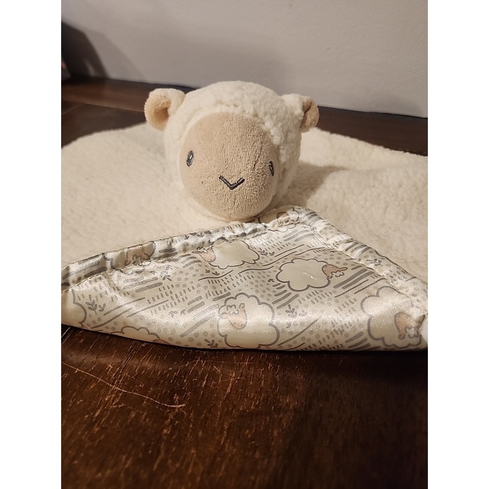 Parents Choice Cream Lamb Sherpa Satin Baby Blanket Plush Buddy Lovey
